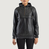 Ribet Black Leather Hooded Pullover Jacket